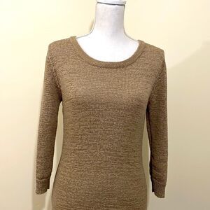WD•NY Taupe Long Line Zip back cotton blend 3/4 sleeve Sweater size Medium